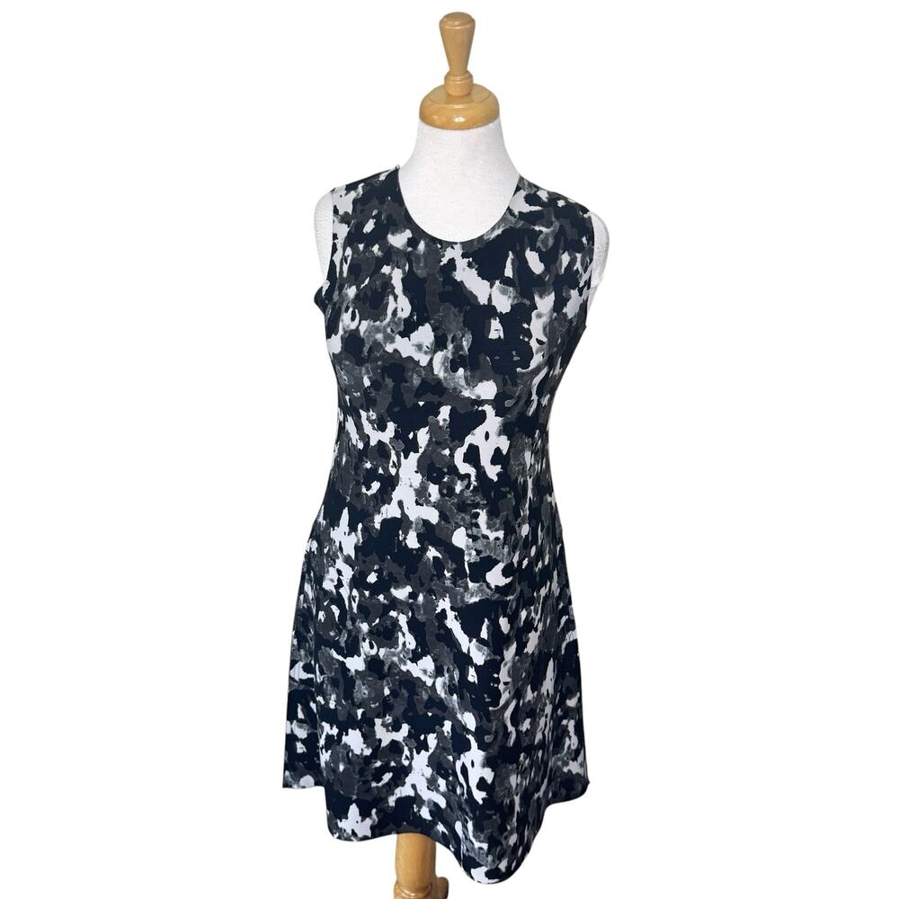 NORMA KAMALI Printed Sleeveless Crewneck Mini Dress Size XS Black Gray